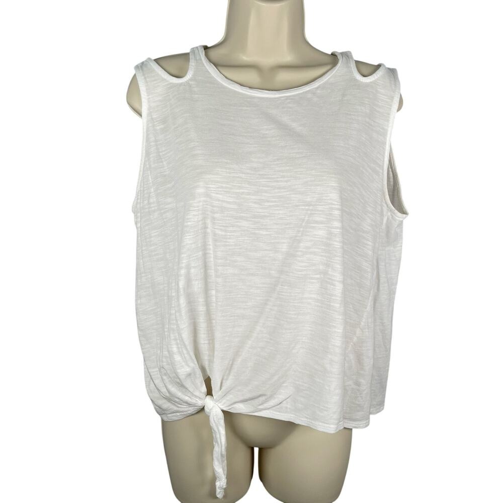 White Birch Top S White Cut-out Tie Front Sleeveless Beachy Coastal Relaxed